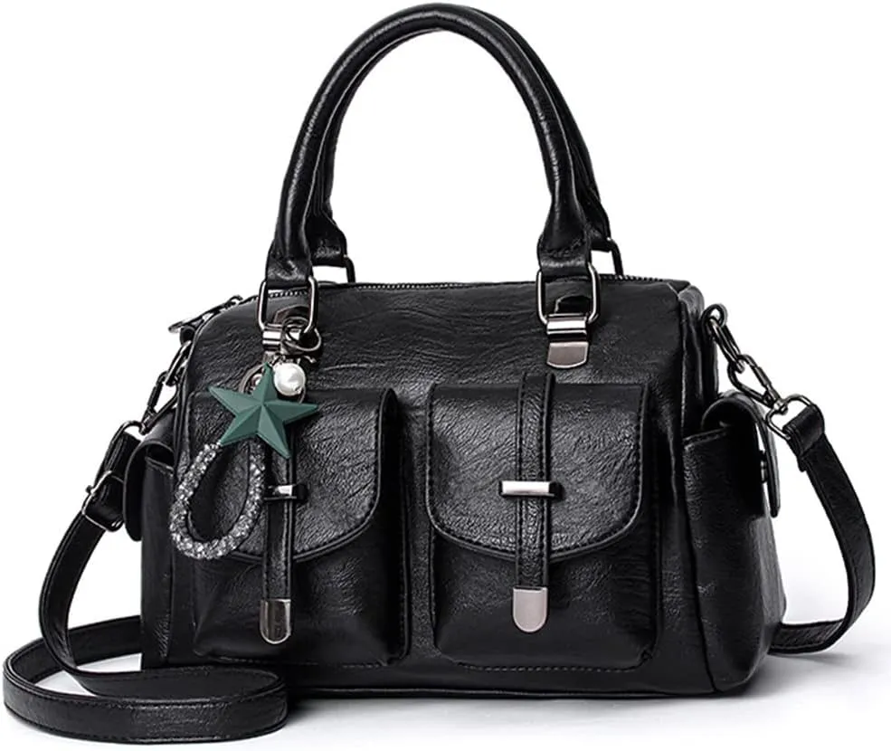 Vintage Satchel Handbags Women Medium Purse with Top Handle Vegan Leather Crossbody Shoulder Bag Multiple Pockets