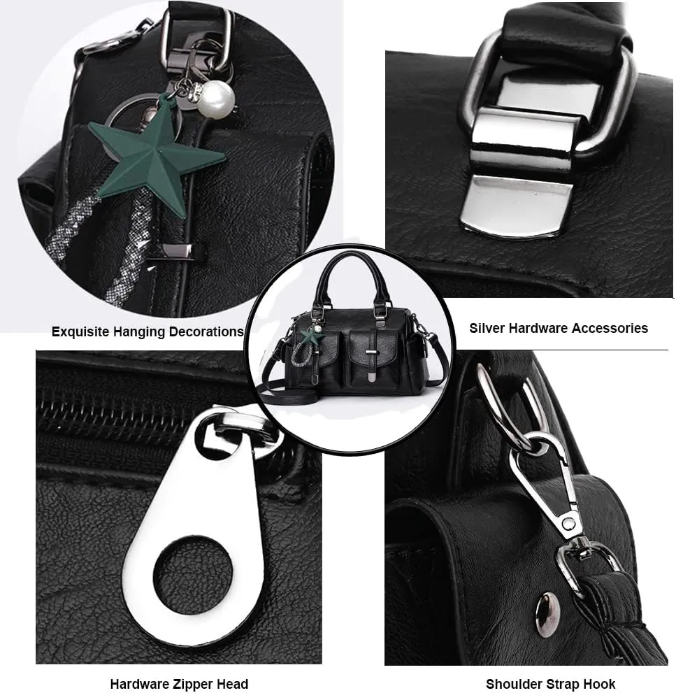 Vintage Satchel Handbags Women Medium Purse with Top Handle Vegan Leather Crossbody Shoulder Bag Multiple Pockets