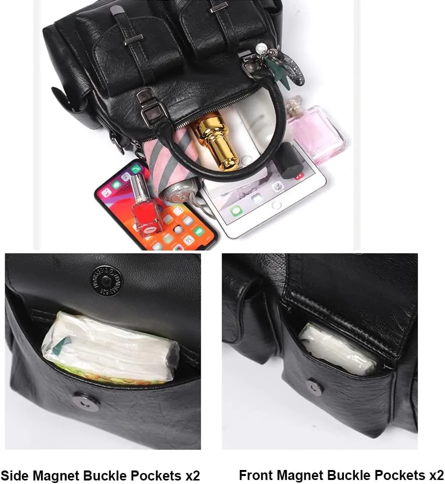 Vintage Satchel Handbags Women Medium Purse with Top Handle Vegan Leather Crossbody Shoulder Bag Multiple Pockets