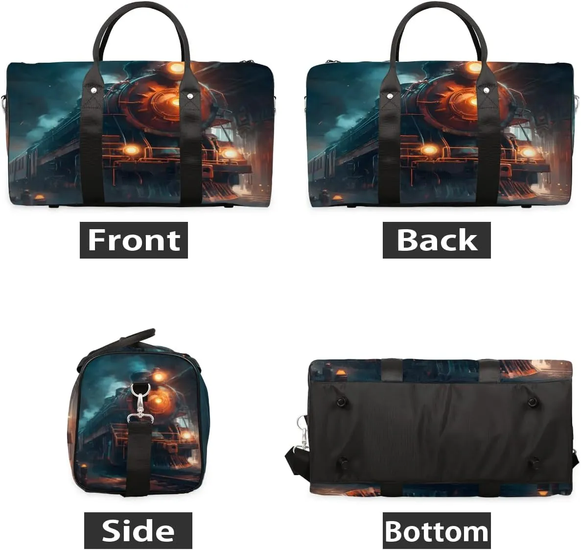 Vintage Steam Trains Travel Duffel Bag for Women Men Waterproof Foldable Overnight Weekender Bag Large Capacity Sports Gym Bag
