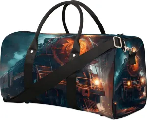 Vintage Steam Trains Travel Duffel Bag for Women Men Waterproof Foldable Overnight Weekender Bag Large Capacity Sports Gym Bag