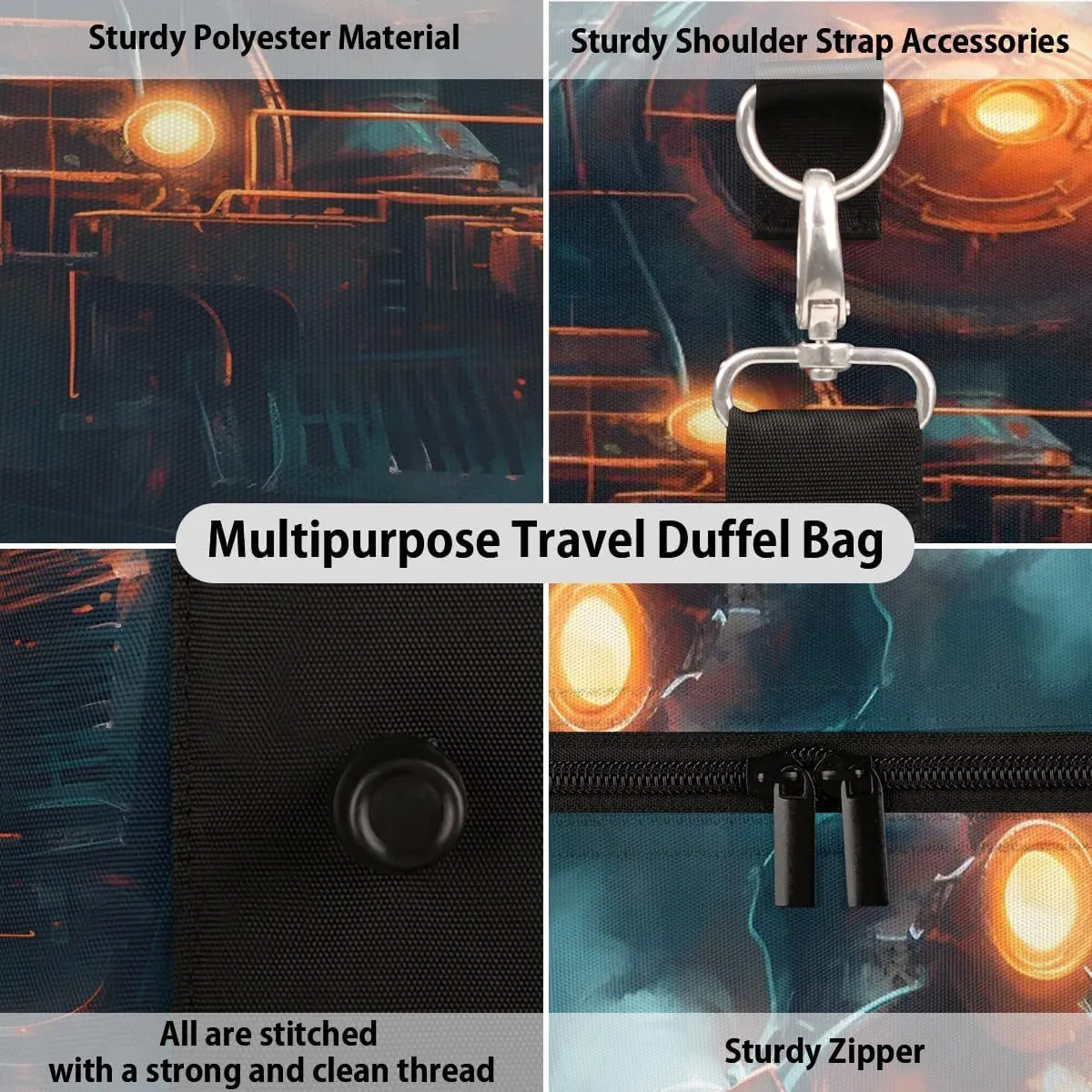 Vintage Steam Trains Travel Duffel Bag for Women Men Waterproof Foldable Overnight Weekender Bag Large Capacity Sports Gym Bag
