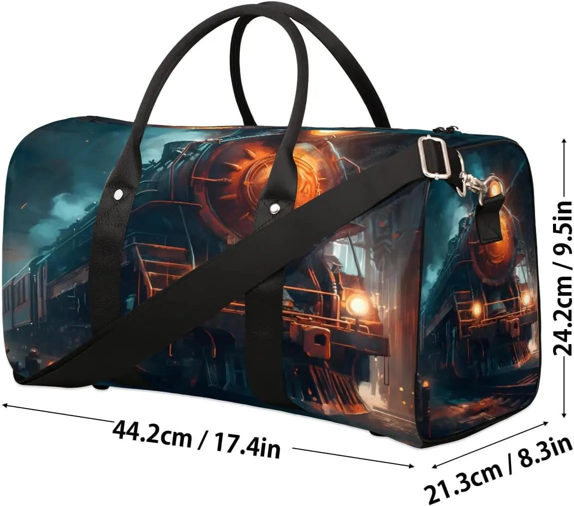 Vintage Steam Trains Travel Duffel Bag for Women Men Waterproof Foldable Overnight Weekender Bag Large Capacity Sports Gym Bag
