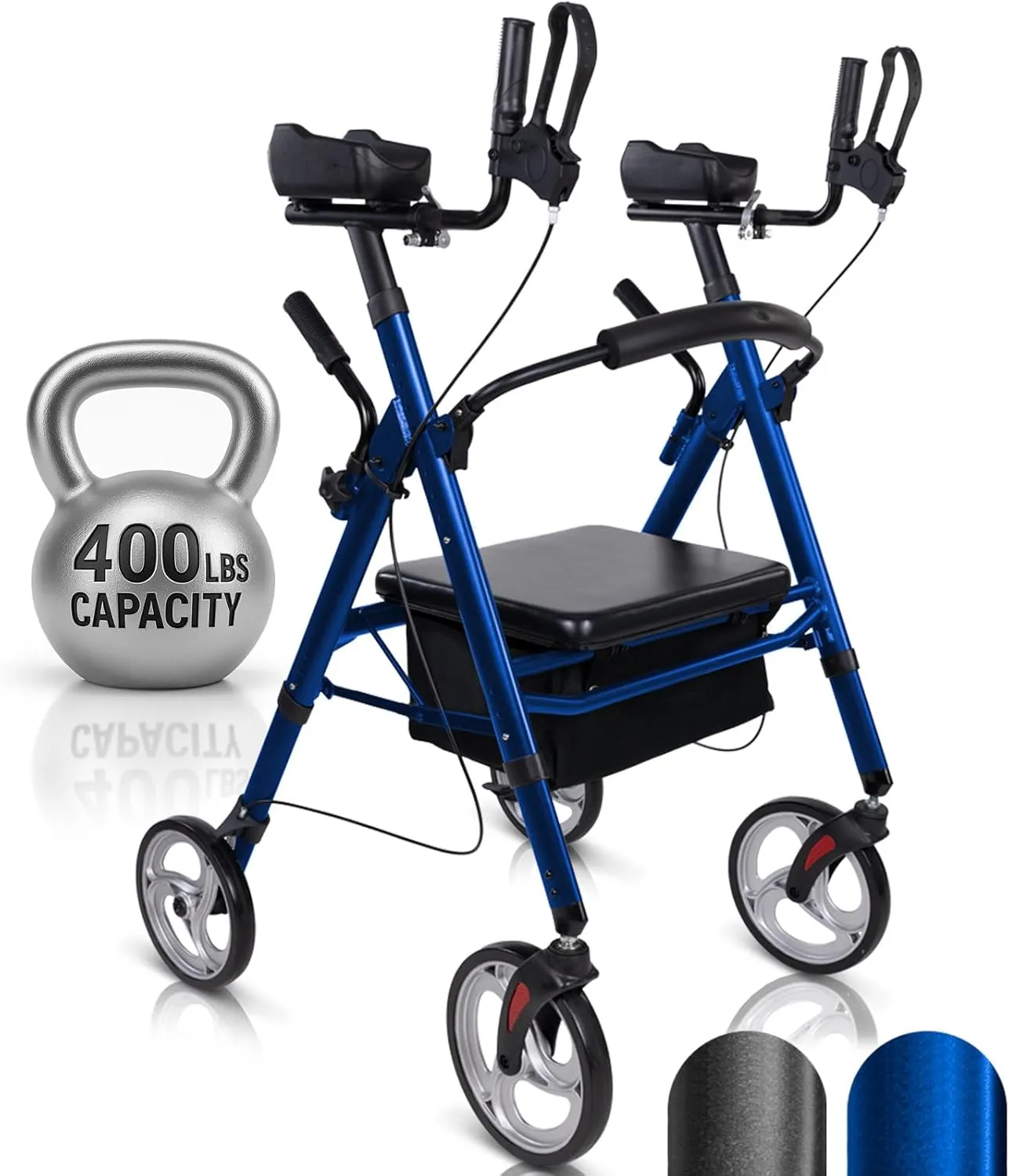 Vive Bariatric Upright Walker with Seat - Heavy Duty Senior Stand Up Rollator, Extra Wide Frame - Padded Armrest & Backrest -Mobility Aid Portable Rolling Walker with Bag - Fits Tall & Large People