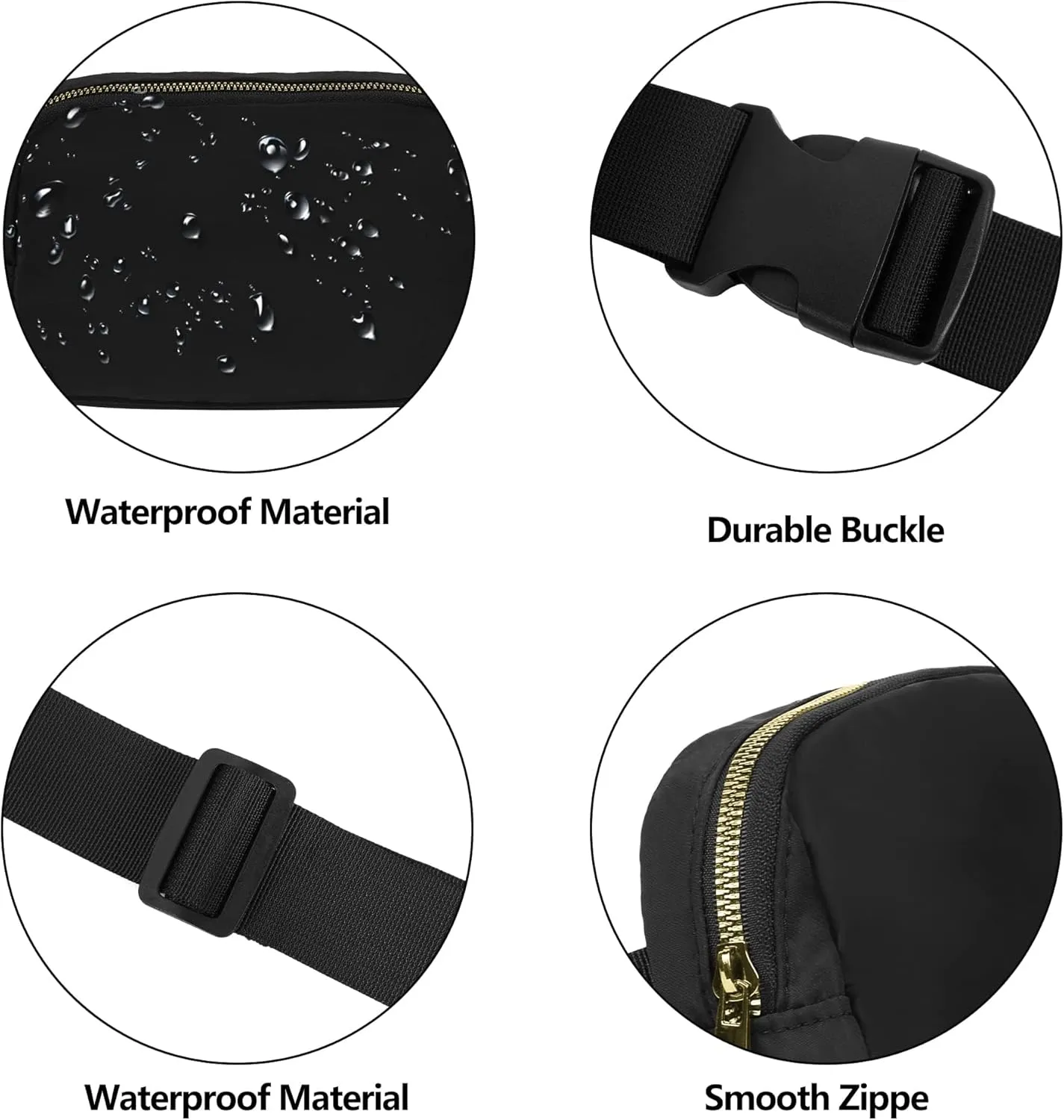 VKIOIP 2 Pack Unisex Fanny Pack Waist Belt Bag with Adjustable Strap,Hands Free Crossbody Fanny Bag with Zipper for Woman and Man,for Hiking,Running,Sports Gifts(Black & Khaki)