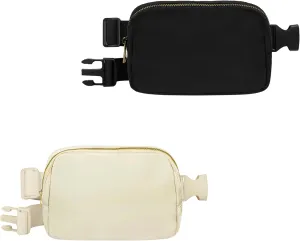 VKIOIP 2 Pack Unisex Fanny Pack Waist Belt Bag with Adjustable Strap,Hands Free Crossbody Fanny Bag with Zipper for Woman and Man,for Hiking,Running,Sports Gifts(Black & Khaki)