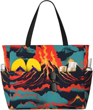 Volcano Print Stylish Beach Tote Bag,Large Capacity Handbag,Perfect For Women'S Vacation And Daily Use