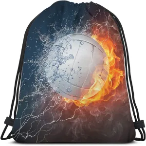 Volleyball Ball Drawstring Bags Backpack Bag Fire And Water Sport Activity Art Competition Design Team Fun Sport Gym Sack Drawstring Bag String Bag Yoga Bag for Men Women