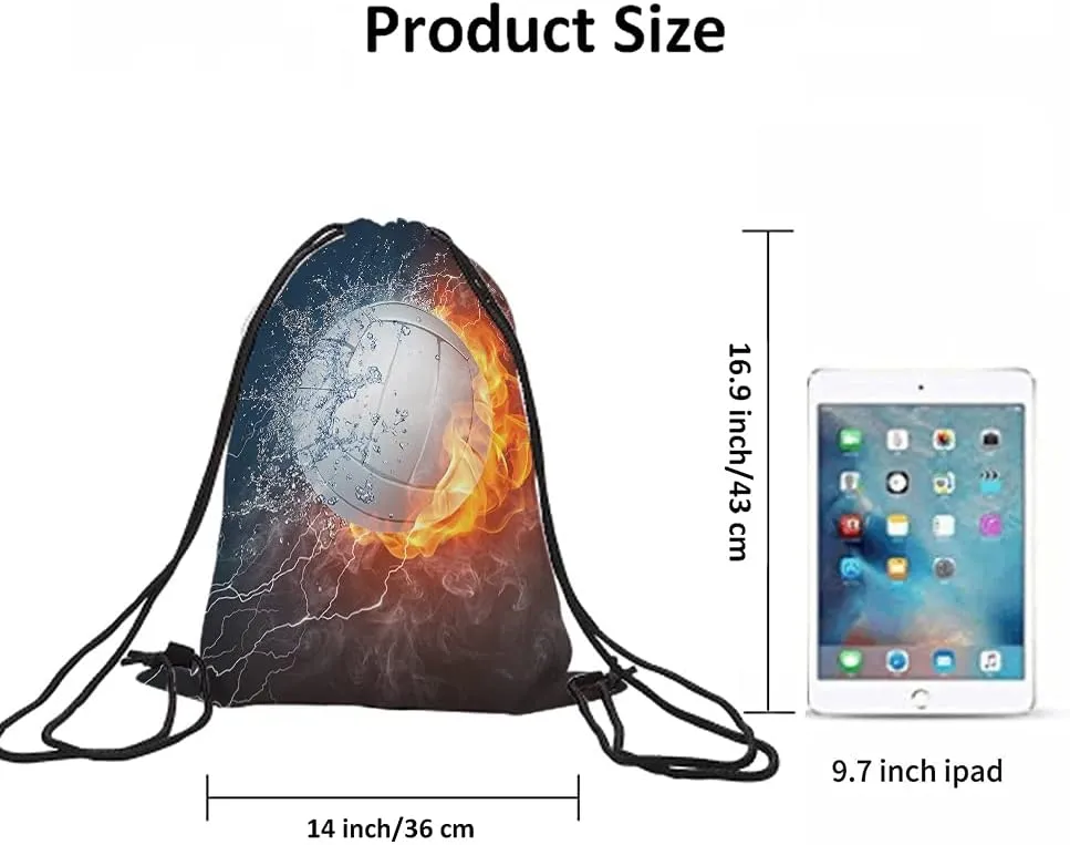 Volleyball Ball Drawstring Bags Backpack Bag Fire And Water Sport Activity Art Competition Design Team Fun Sport Gym Sack Drawstring Bag String Bag Yoga Bag for Men Women