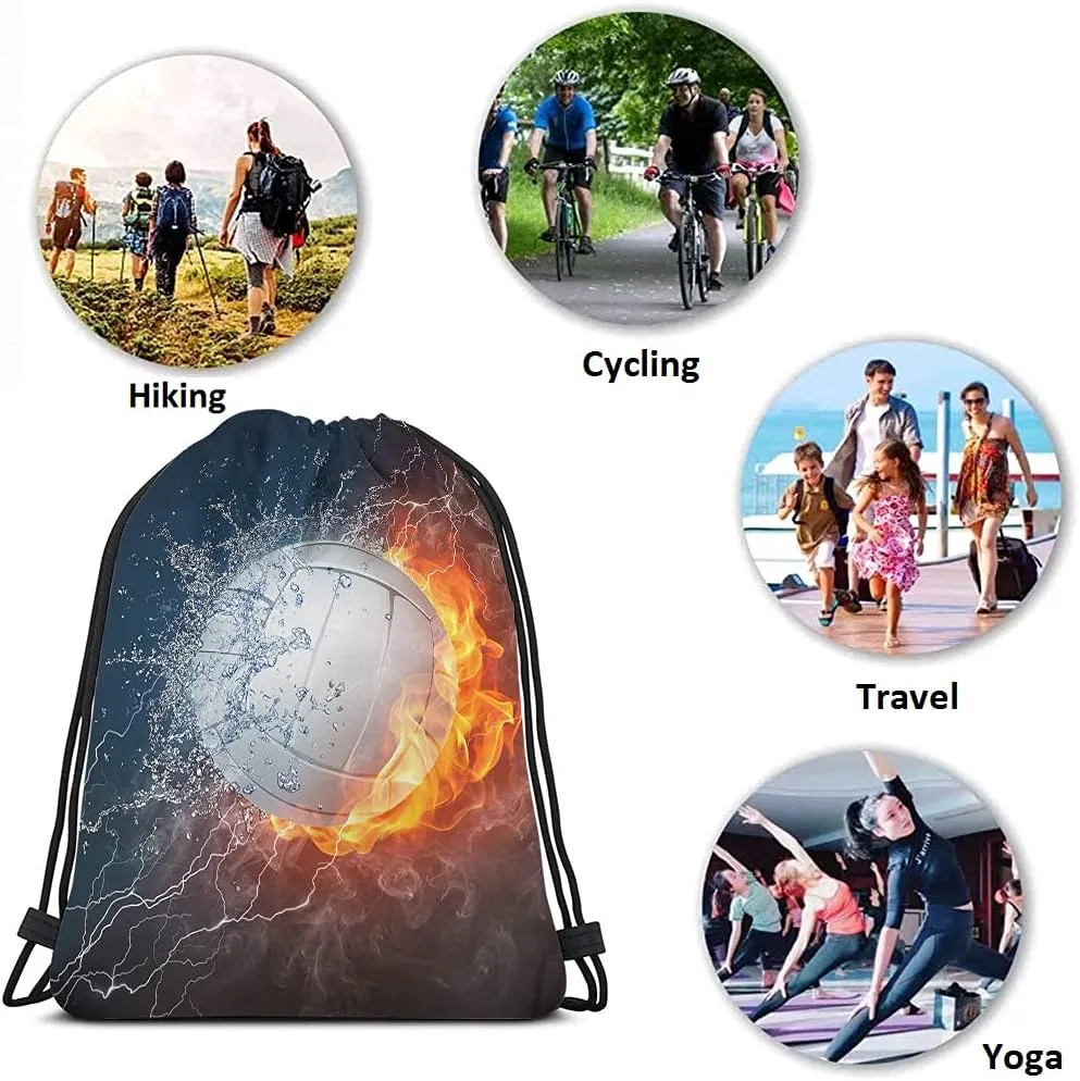 Volleyball Ball Drawstring Bags Backpack Bag Fire And Water Sport Activity Art Competition Design Team Fun Sport Gym Sack Drawstring Bag String Bag Yoga Bag for Men Women