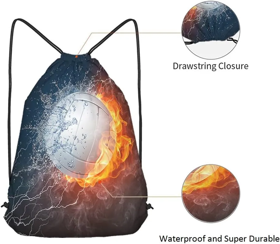 Volleyball Ball Drawstring Bags Backpack Bag Fire And Water Sport Activity Art Competition Design Team Fun Sport Gym Sack Drawstring Bag String Bag Yoga Bag for Men Women