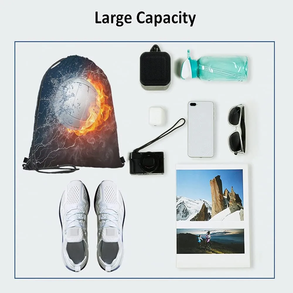 Volleyball Ball Drawstring Bags Backpack Bag Fire And Water Sport Activity Art Competition Design Team Fun Sport Gym Sack Drawstring Bag String Bag Yoga Bag for Men Women