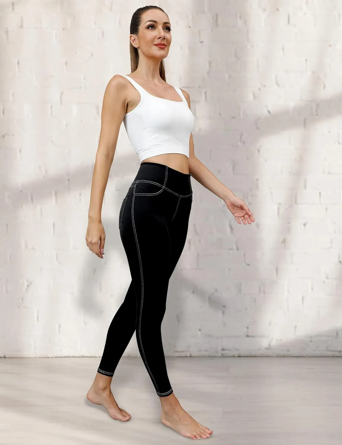 VOOVEEYA Jeggings for Women High Waist, Leggings with Pockets Tummy Control Plus Size Stretchy Jeans Leggings