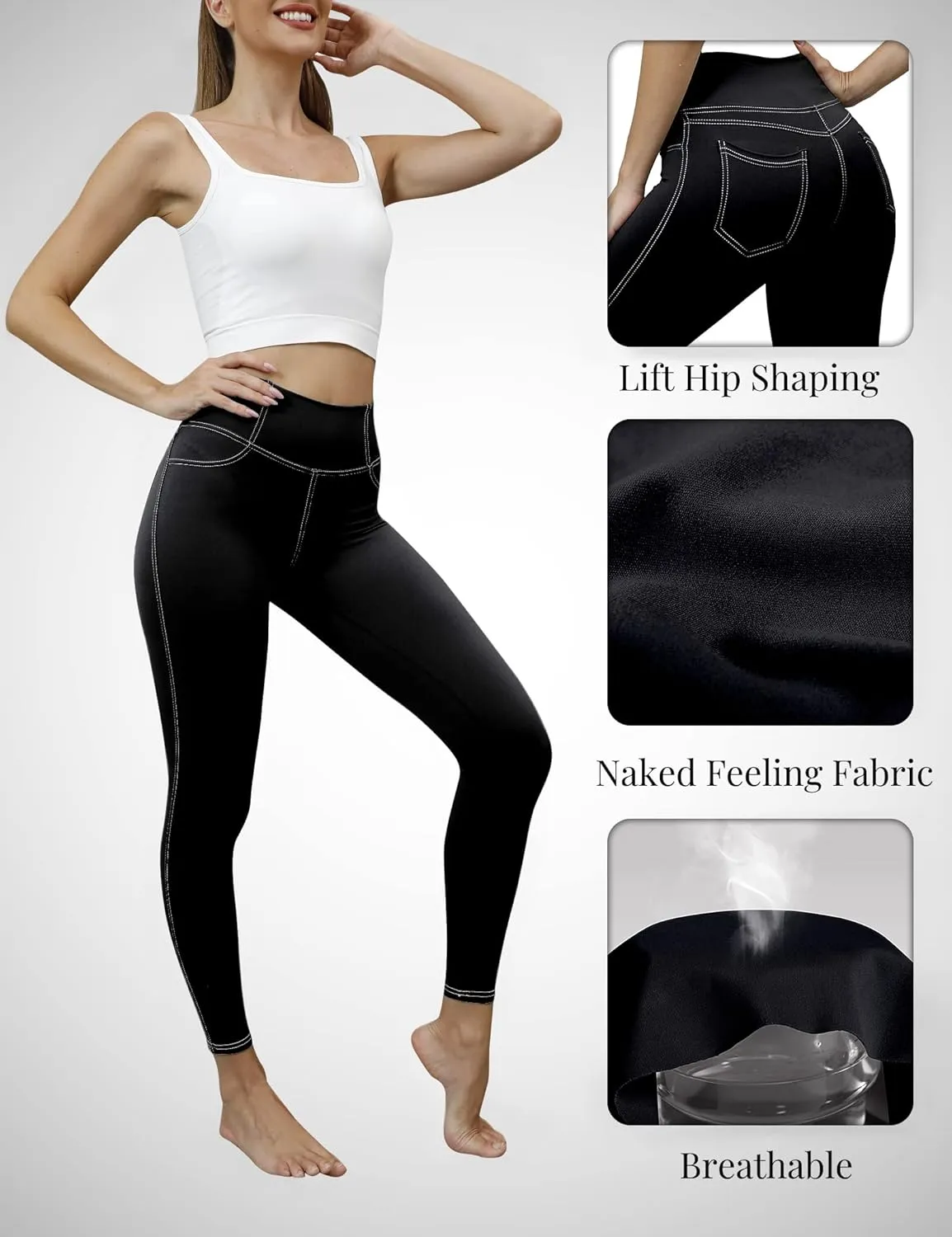 VOOVEEYA Jeggings for Women High Waist, Leggings with Pockets Tummy Control Plus Size Stretchy Jeans Leggings