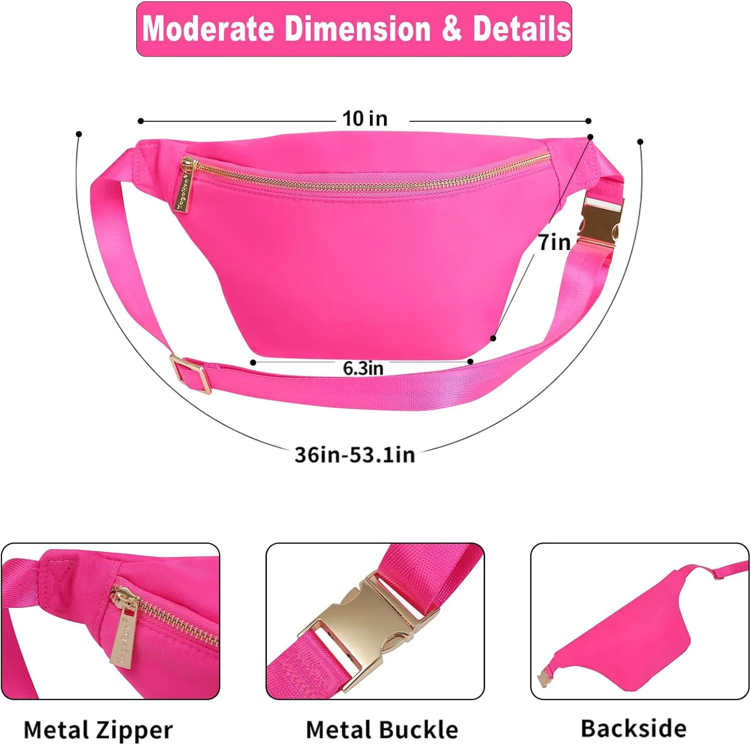 Waist Pack Bag Fanny Pack Women Belt Bag Travel Crossbody Bag Nylon (HotPink)