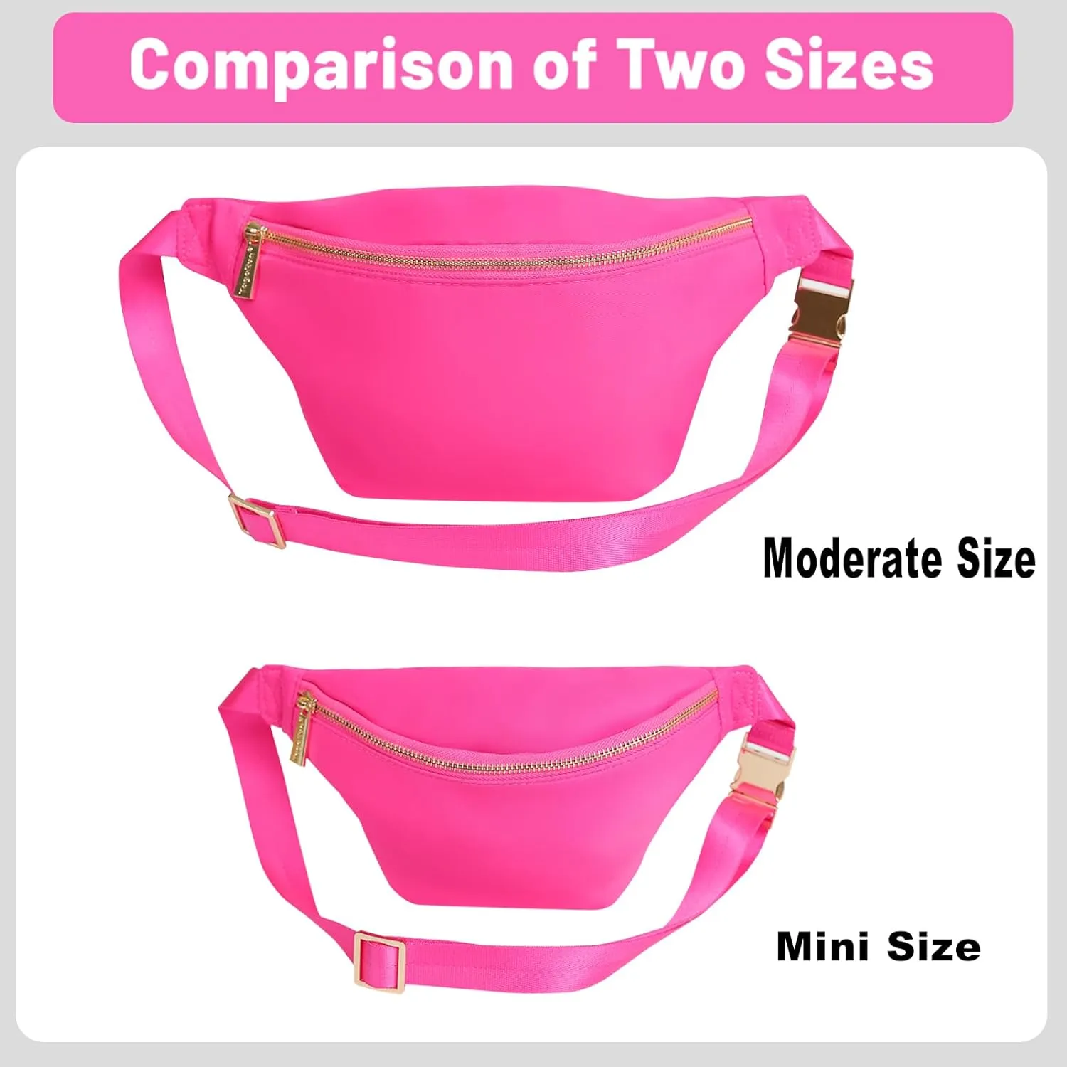 Waist Pack Bag Fanny Pack Women Belt Bag Travel Crossbody Bag Nylon (HotPink)
