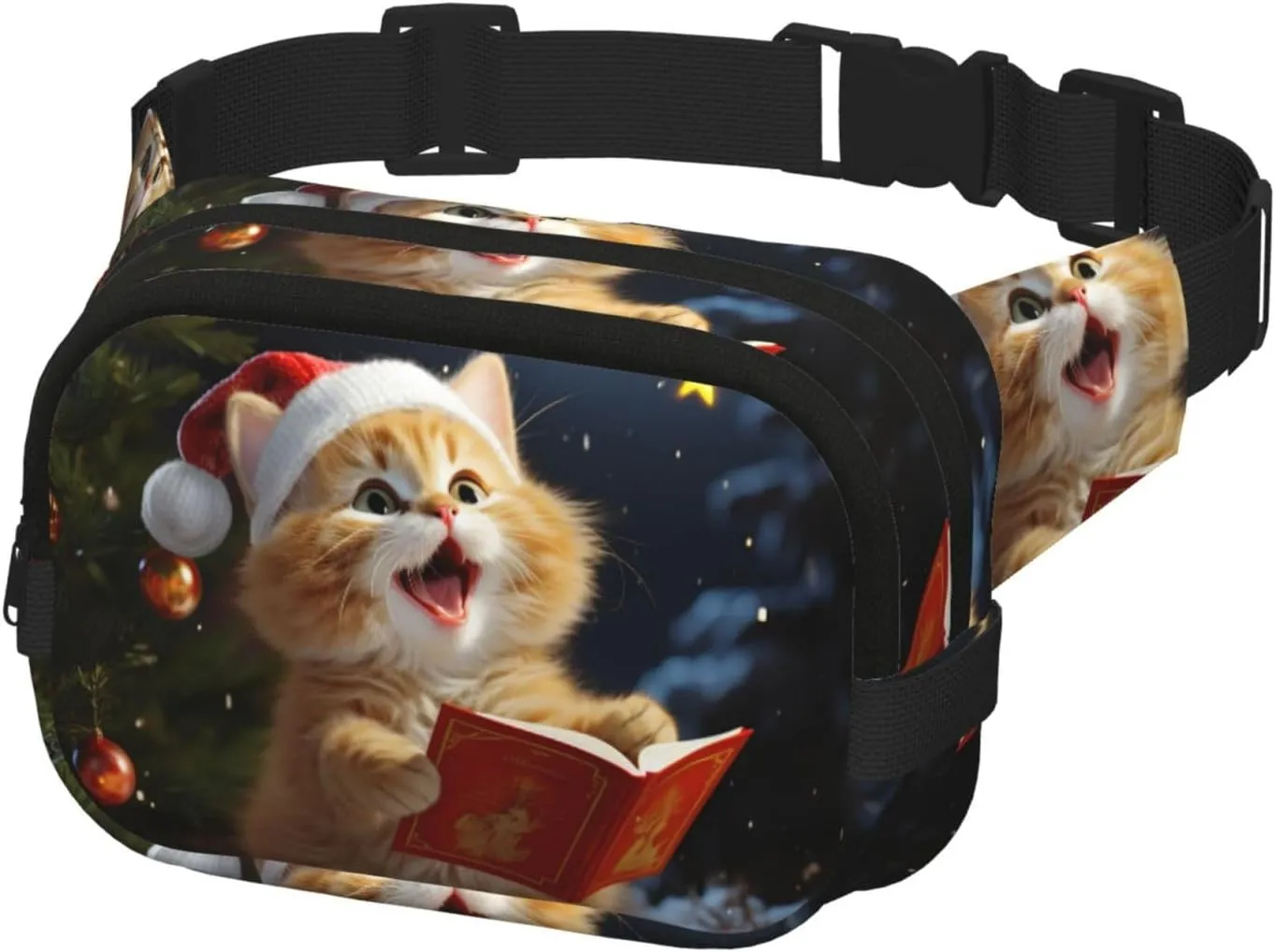 Waist Pack for Men Women Crossbody Belt Bag Cute Cat Sing Christmas Carols Waist Bag Travel Fanny Pack Bum Bags