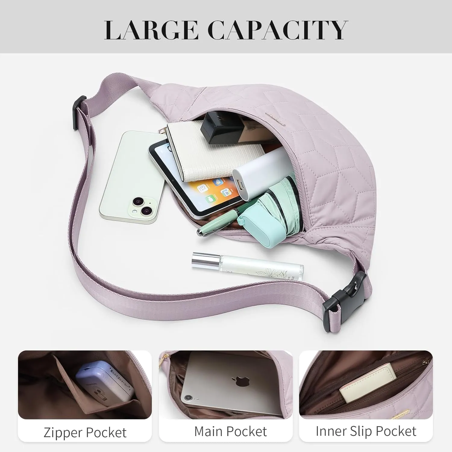 Waist Packs for Women: Large Capacity Bag with Adjustable Strap Fashion Waist Bag for Ladies Sling Backpack for Work Outdoors Waist Light Purple