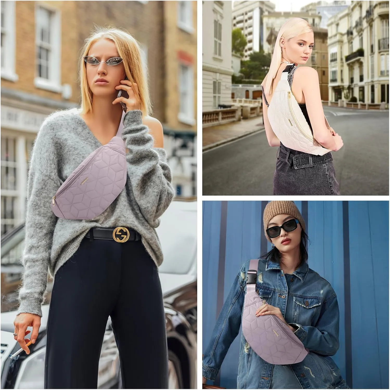 Waist Packs for Women: Large Capacity Bag with Adjustable Strap Fashion Waist Bag for Ladies Sling Backpack for Work Outdoors Waist Light Purple