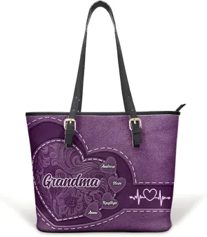 WANDER PRINTS Personalized Leather Tote Bag - Gift for Grandma, Mother
