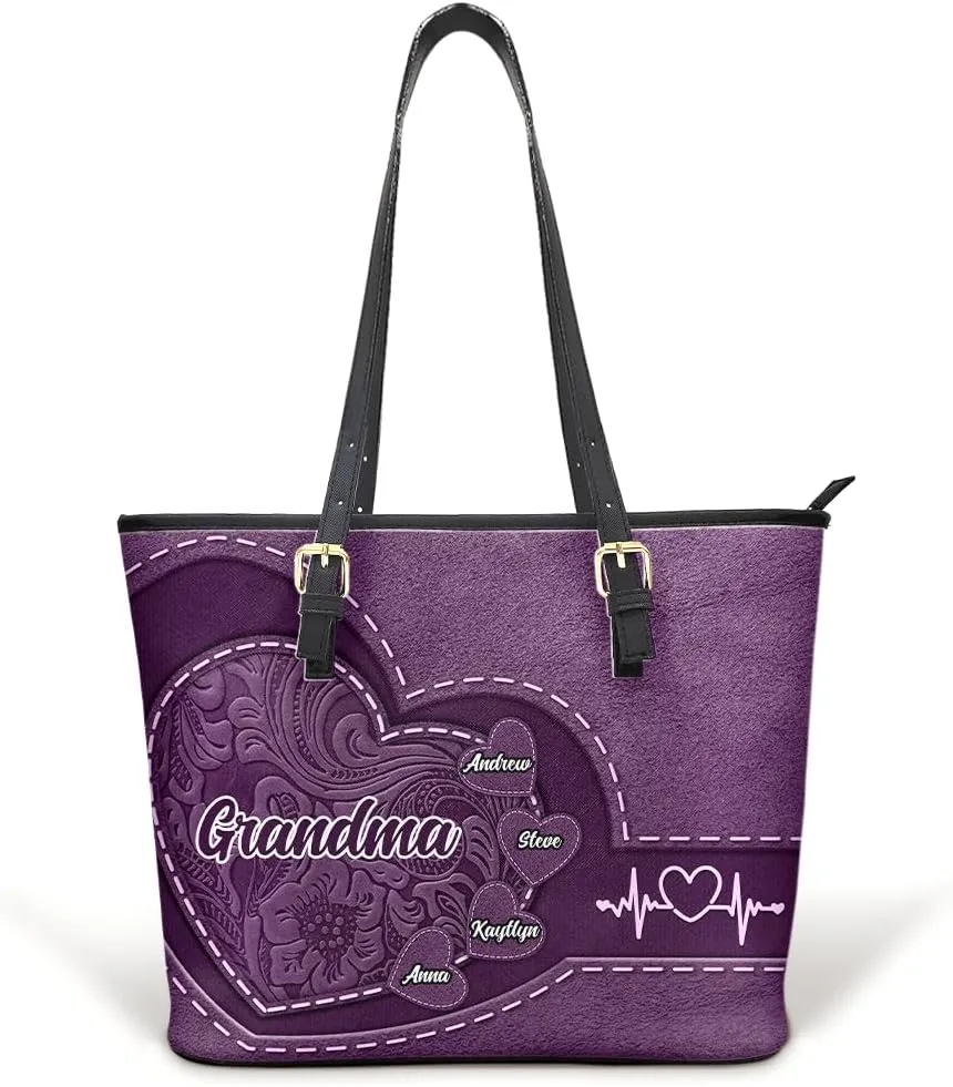 WANDER PRINTS Personalized Leather Tote Bag - Gift for Grandma, Mother