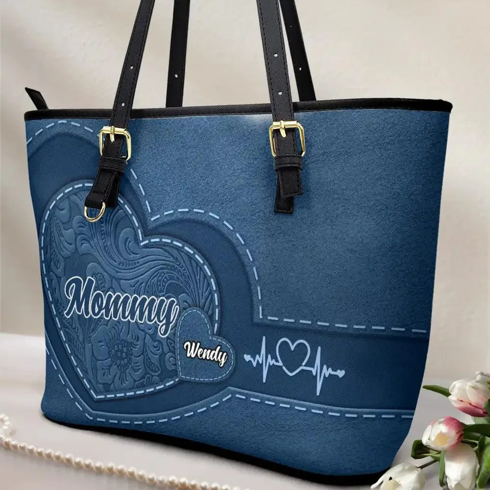 WANDER PRINTS Personalized Leather Tote Bag - Gift for Grandma, Mother