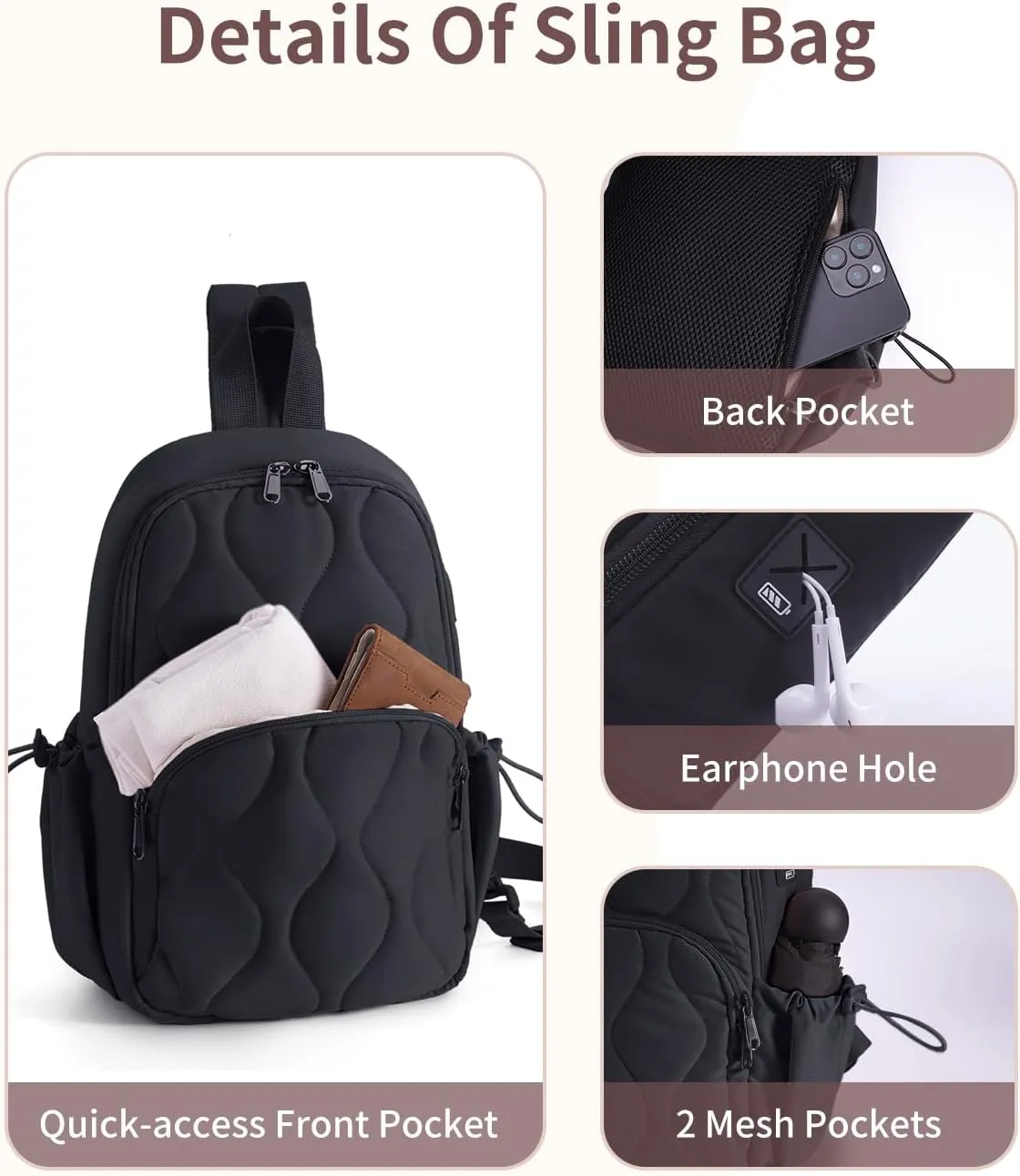 Wandering Nature Featherweight Sling Backpack Crossbody Bag for Women Fits for 11" iPad with Convertible Padded Strap, Multiple Pockets, Ideal for College, Work Commute, Travel, Everyday Errands