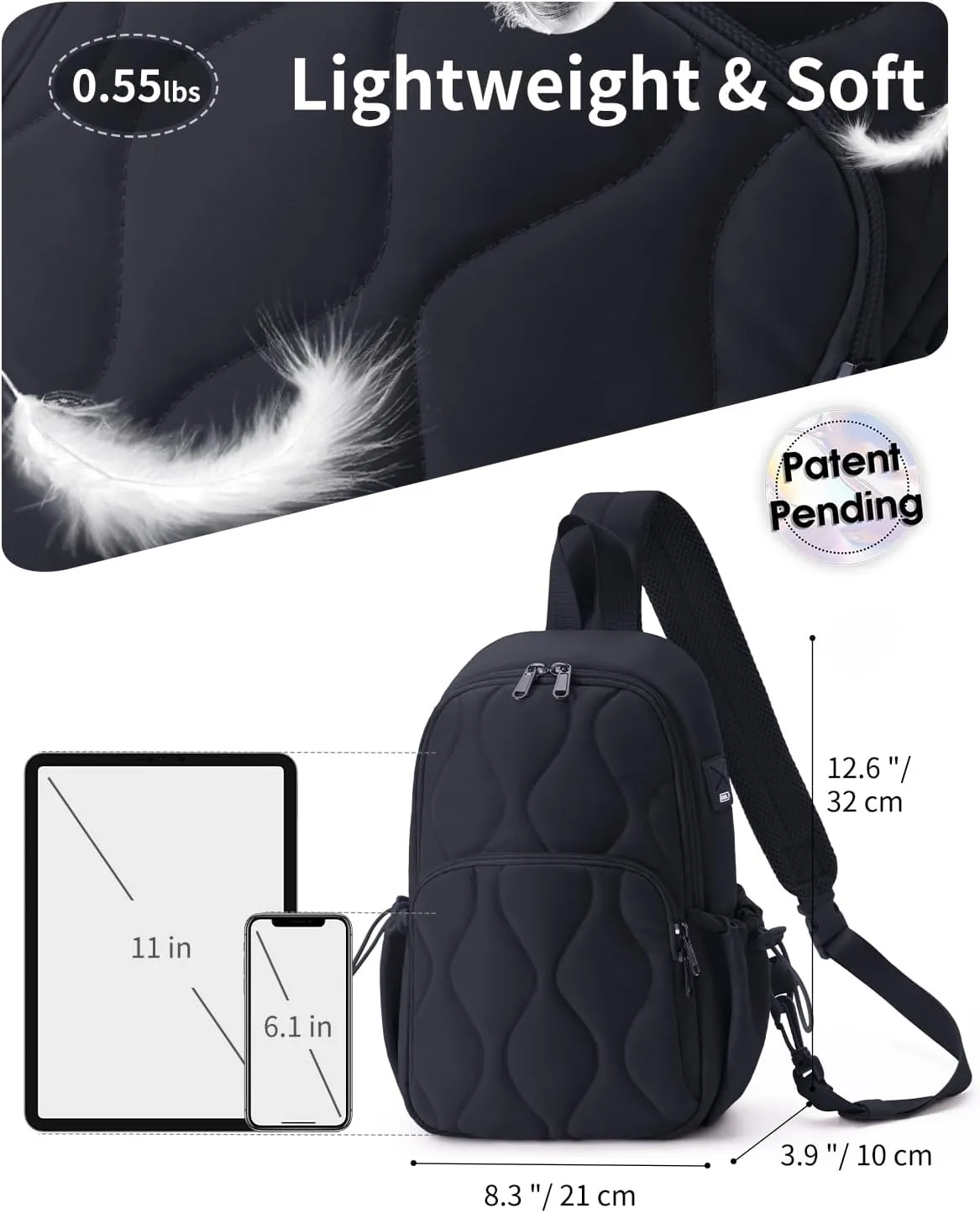 Wandering Nature Featherweight Sling Backpack Crossbody Bag for Women Fits for 11" iPad with Convertible Padded Strap, Multiple Pockets, Ideal for College, Work Commute, Travel, Everyday Errands
