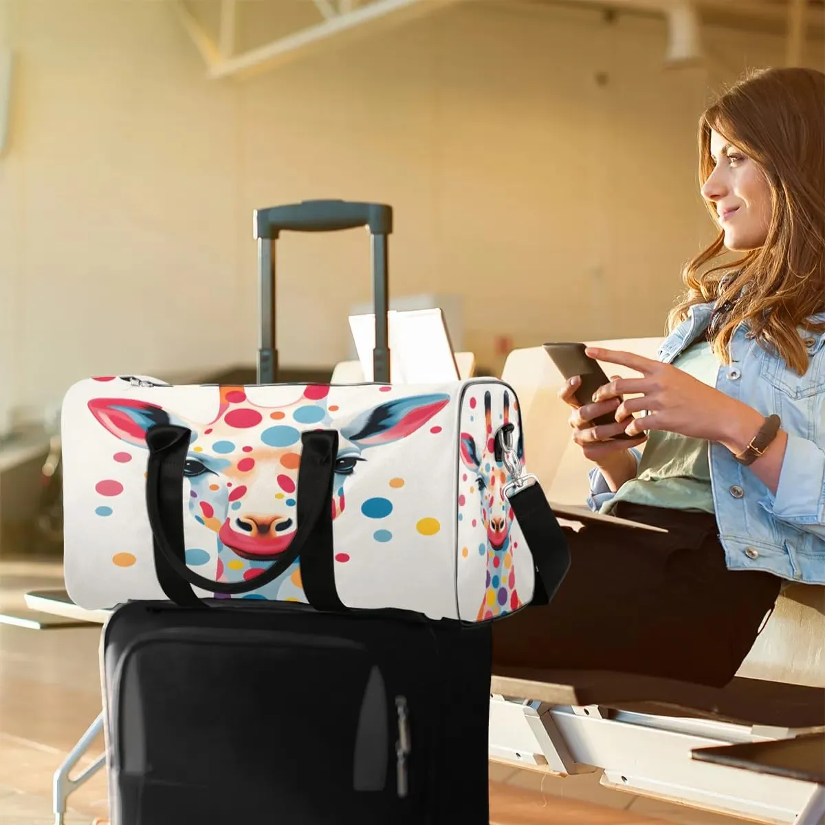Watercolor Giraffe Travel Duffel Bag for Women Men Waterproof Foldable Overnight Weekender Bag Large Capacity Sports Gym Bag