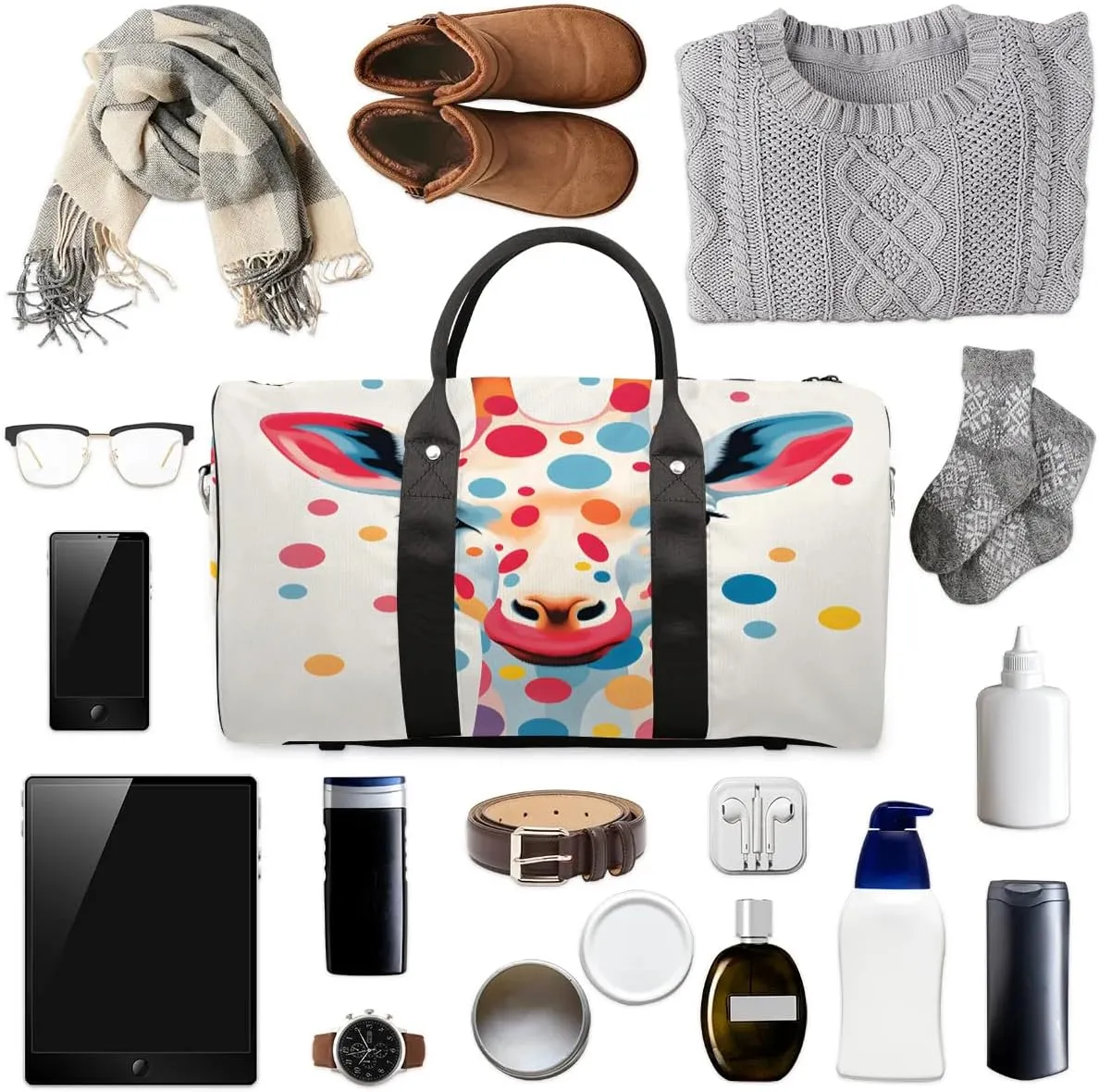 Watercolor Giraffe Travel Duffel Bag for Women Men Waterproof Foldable Overnight Weekender Bag Large Capacity Sports Gym Bag