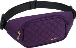 WATERFLY Fashion Women Fanny Pack: Casual Men Waist Bag Belt Bag with 3 Zipper Pockets Adjustable Strap Crossbody Bum Bag Waist Pouch Fit All Phones for Travel Shopping Walking Running Purple