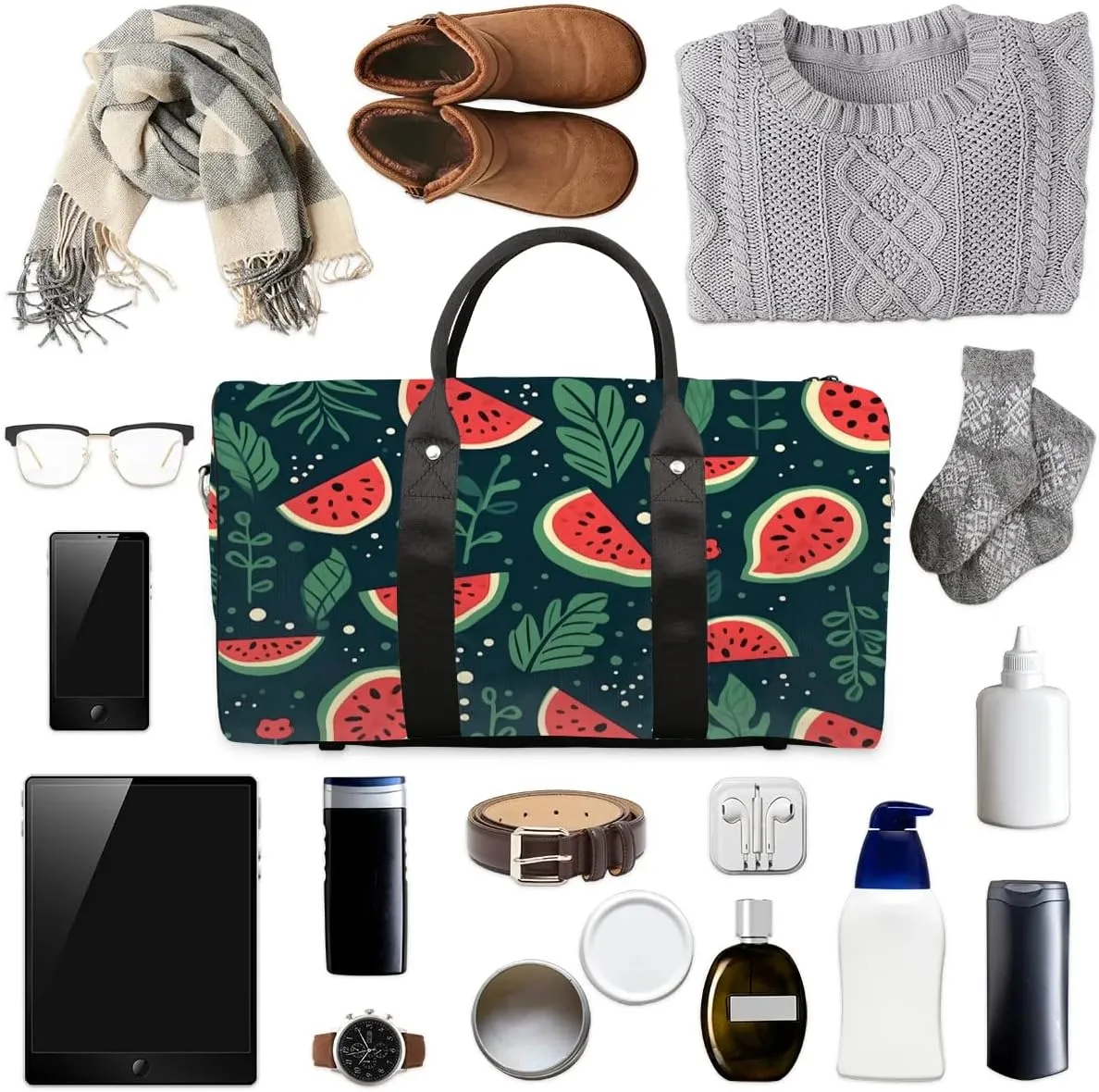 Watermelon Print Travel Duffel Bag for Women Men Waterproof Foldable Overnight Weekender Bag Large Capacity Sports Gym Bag