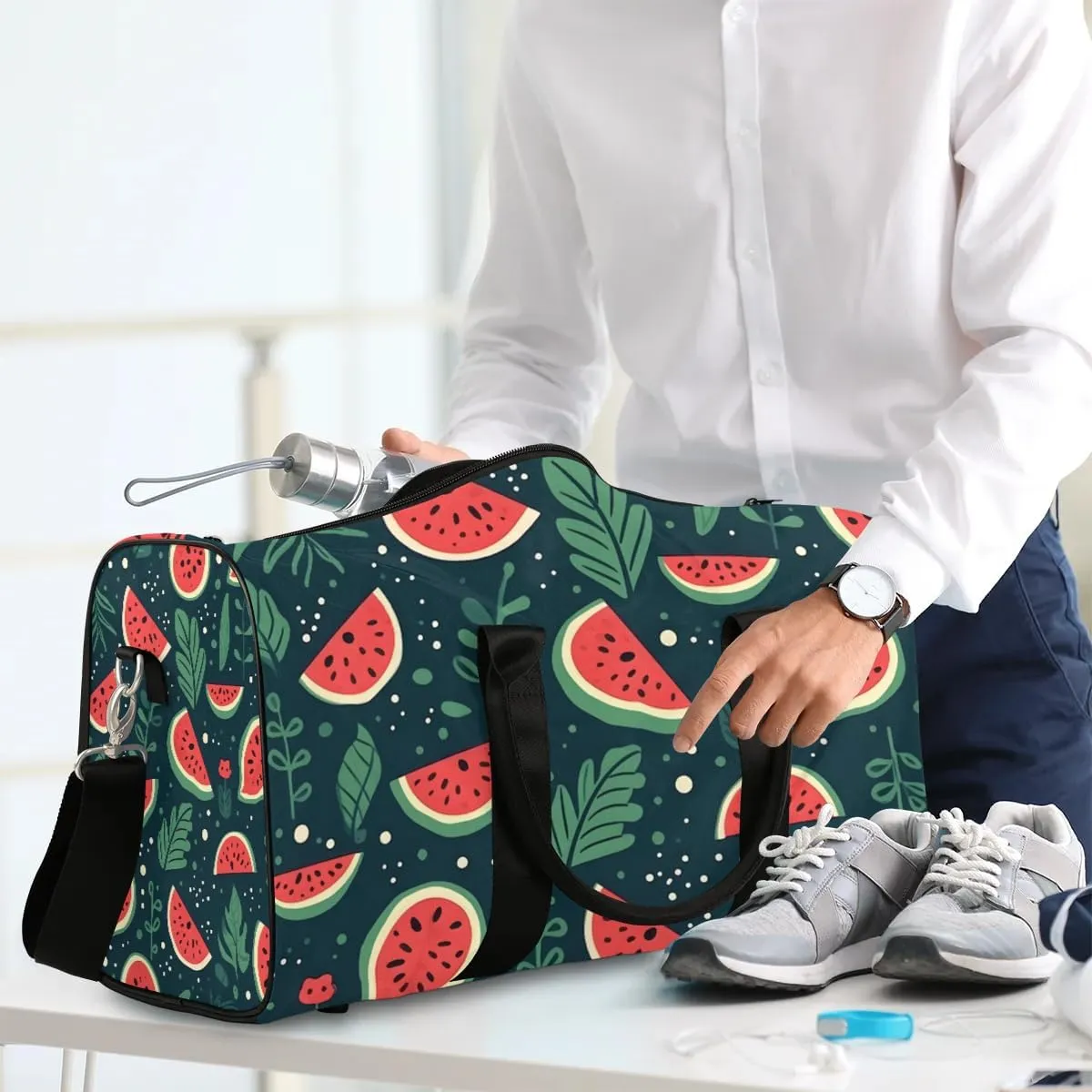 Watermelon Print Travel Duffel Bag for Women Men Waterproof Foldable Overnight Weekender Bag Large Capacity Sports Gym Bag