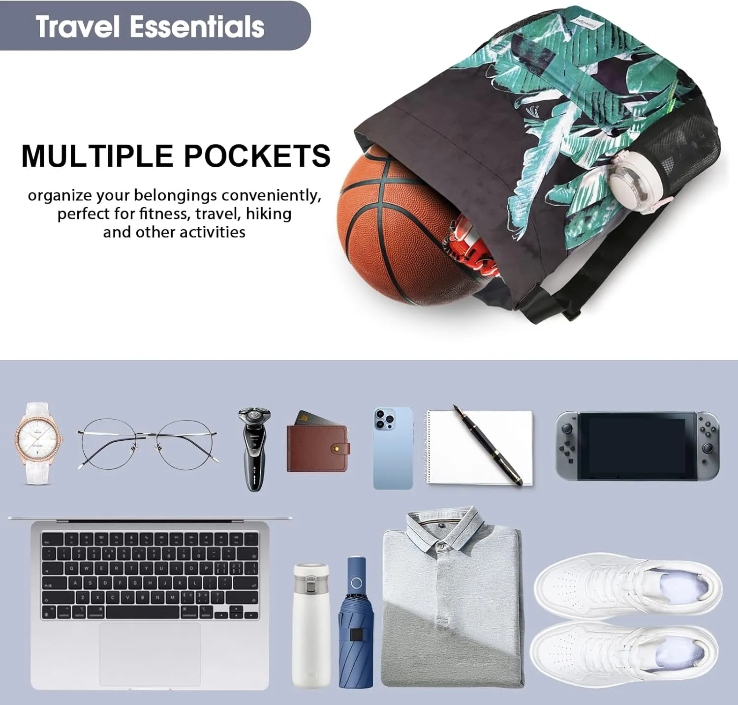 Waterproof Drawstring Backpack Sports Gym Sackpack with Mesh Pocket String Cinch Beach Bag for Men Women