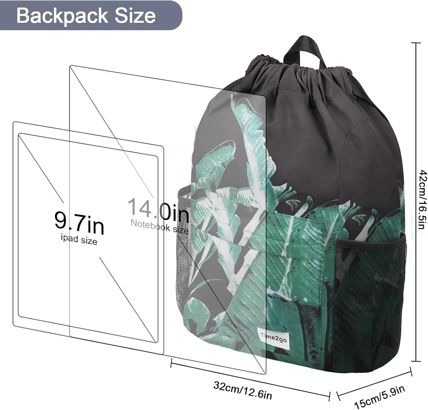Waterproof Drawstring Backpack Sports Gym Sackpack with Mesh Pocket String Cinch Beach Bag for Men Women