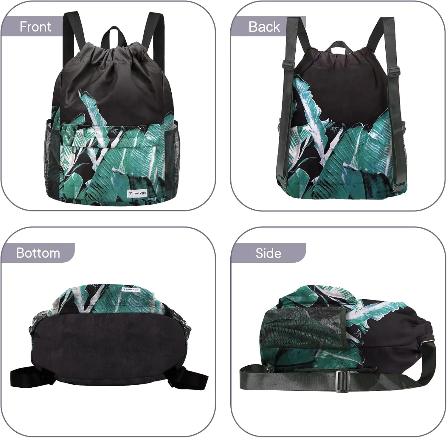 Waterproof Drawstring Backpack Sports Gym Sackpack with Mesh Pocket String Cinch Beach Bag for Men Women