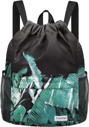 Waterproof Drawstring Backpack Sports Gym Sackpack with Mesh Pocket String Cinch Beach Bag for Men Women
