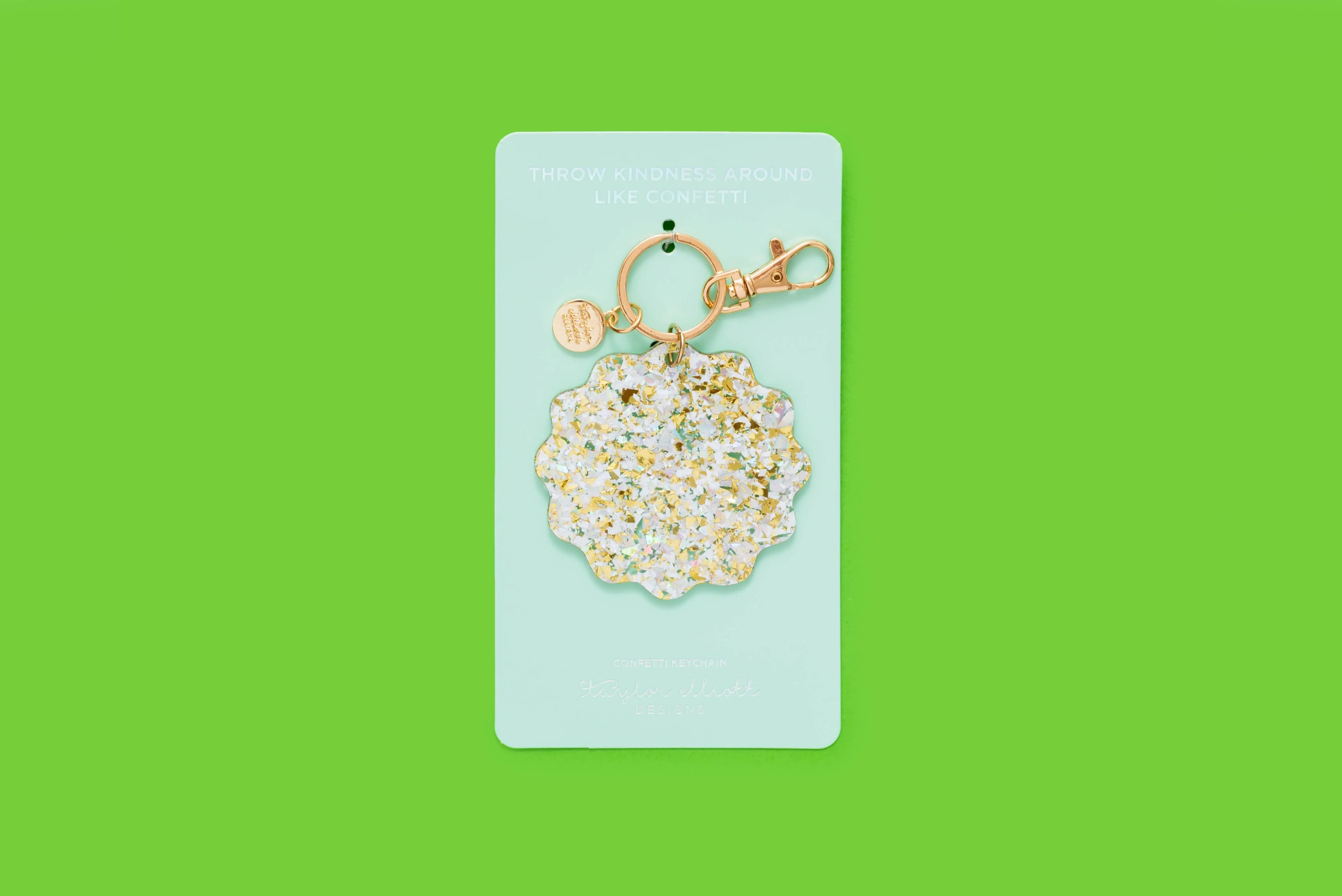 Waves Keychain Pearl   Gold Confetti