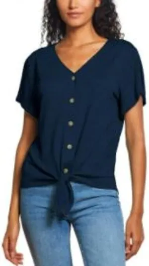 Weatherproof Vintage Women's Tie Front Top (Navy, M)