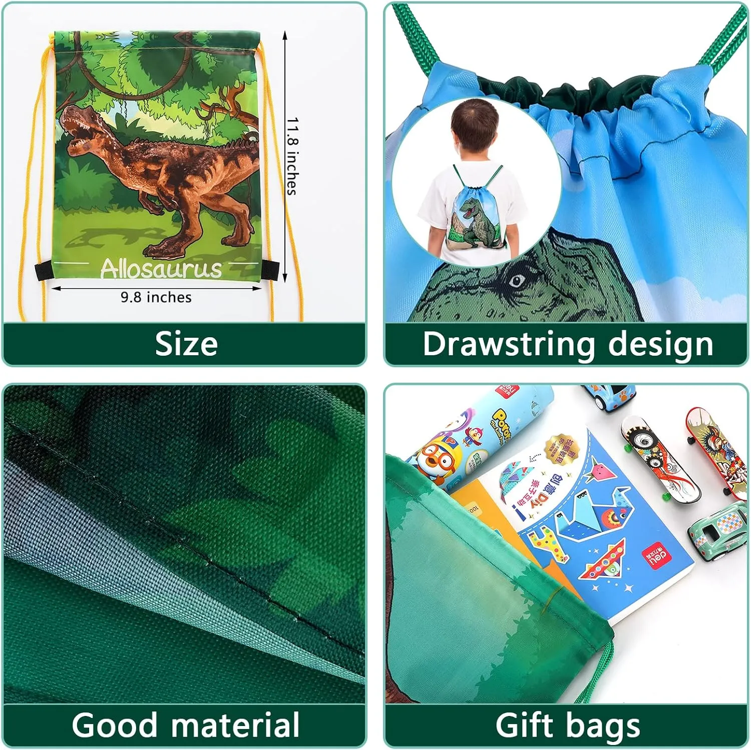 Weewooday 20 Pcs Dinosaur Party Favor Bags Drawstring Gift Goodie Treat Bag Dinosaur Candy Party Supplies Backpack for Birthday Candy Decoration(Bright Style)