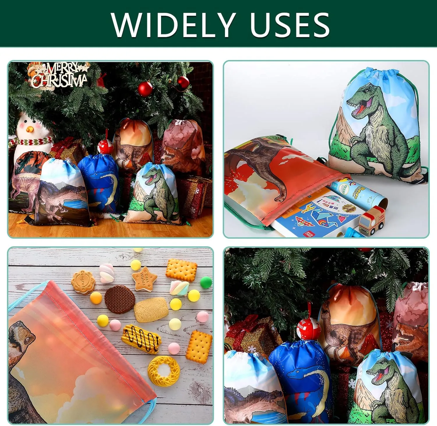 Weewooday 20 Pcs Dinosaur Party Favor Bags Drawstring Gift Goodie Treat Bag Dinosaur Candy Party Supplies Backpack for Birthday Candy Decoration(Bright Style)
