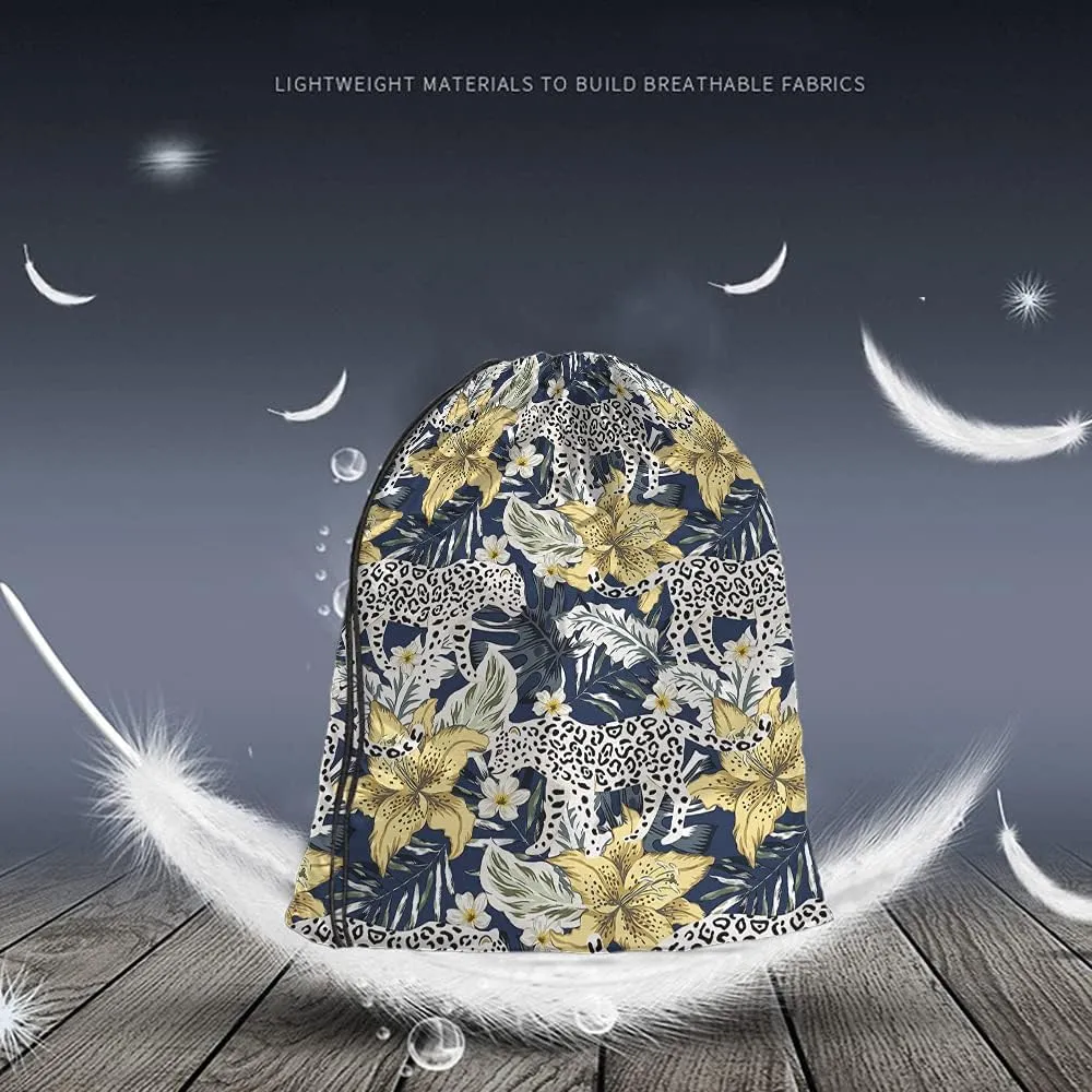 White Leopard Drawstring Backpack 14x16.9 Inch Waterproof Polyester Gym Sports Travel Work School Unisex Adult