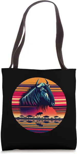 Wildebeest Sunset Retro Style Safari Vintage 70s Tote Bag