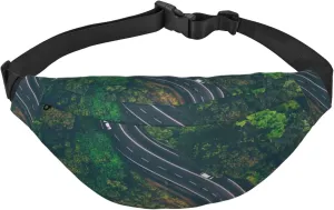 Winding Highway Printed Fanny Pack Belt Bag Waist Bag With 3-Zipper Pockets Adjustable Crossbody For Sports Running Travel