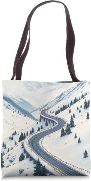 Winding Snowy Highway Design Tote Bag