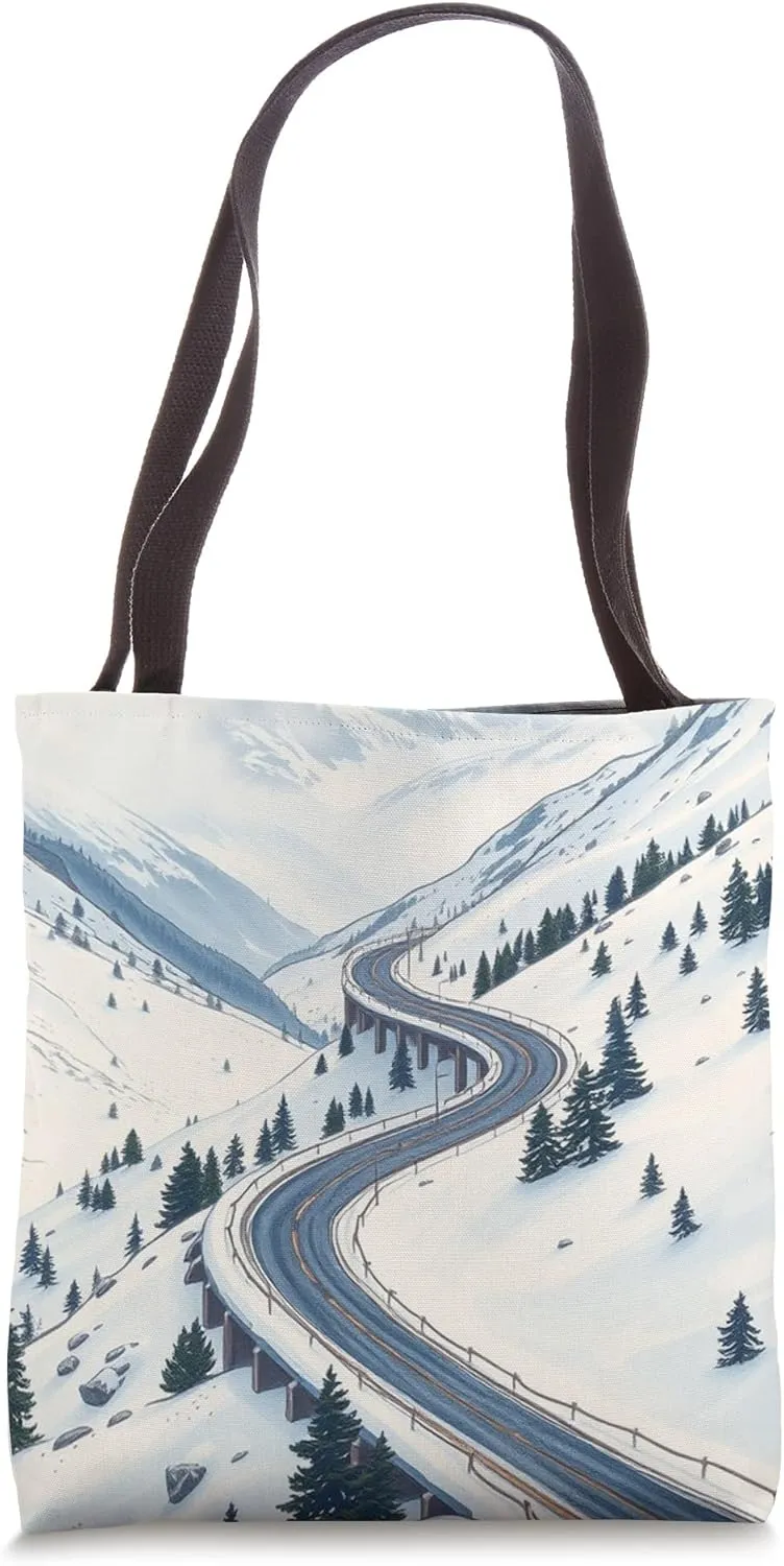 Winding Snowy Highway Design Tote Bag
