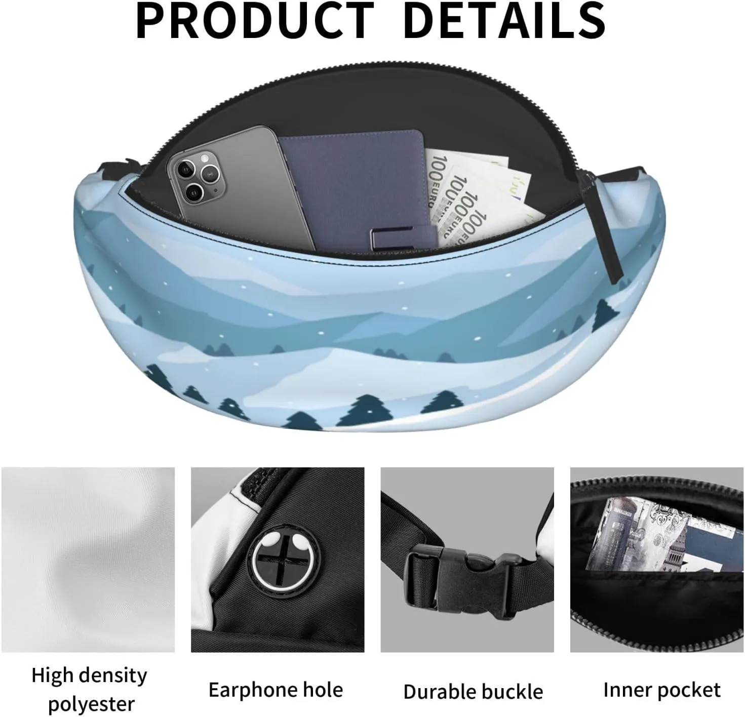 Winter Landscape Fanny Pack, Crossbody Waist Packs for Women Men Waist Bags with Adjustable Strap for Travel Running Hiking Sport