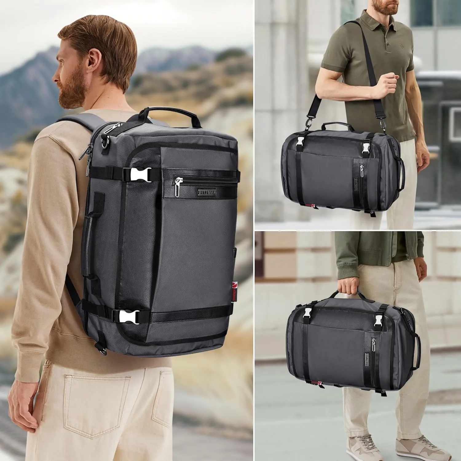 WITZMAN Travel Backpack for Men Women Laptop Backpack with USB Charging Port Carry-on Luggage Flight Approved(B686 Silvery Grey)