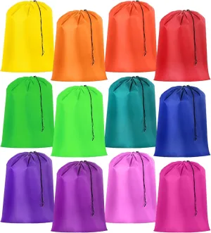 Woanger 12 Pack 28 x 45 Inch Extra Large Laundry Bags Bulk Washable Travel Laundry Bag with Drawstring Closure Large Dirty Clothes Organizer for College Dorm Home Hotel Camping(Bright Colors)