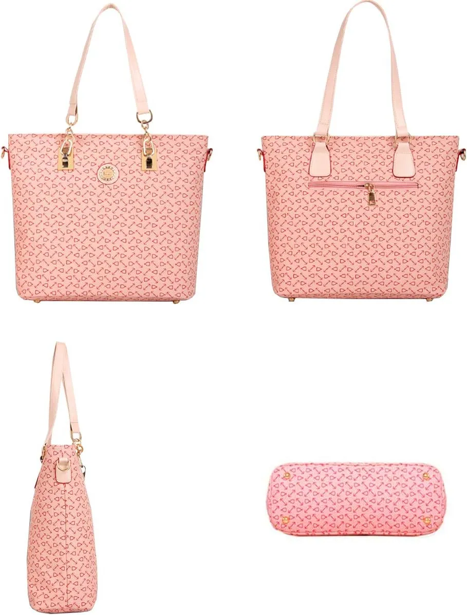 Women 6 Pcs Handbag Tote Stitching Shoulder Bag PU Top Handle Hobo Satchel Purse Clutch Wallet Key Holder
